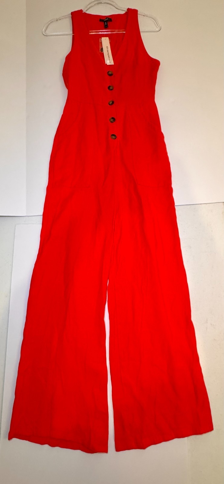 NWT AQUA Red Sleeveless Wide Leg Jumpsuit NWT Button Front Linen Blend Size S