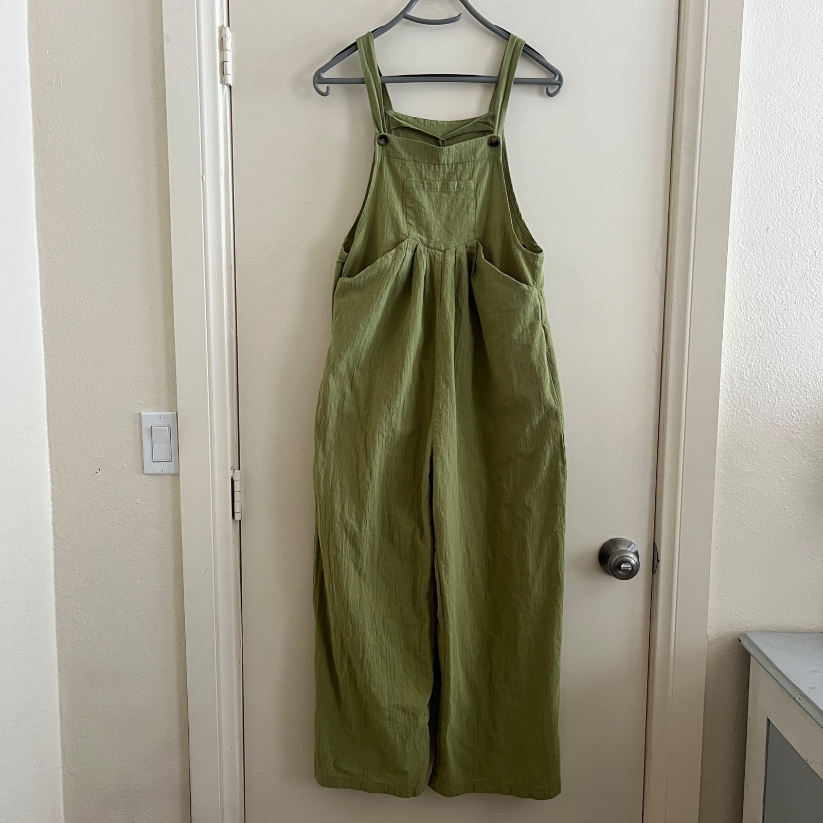 Women Lagenlook Cotton Jumpsuit Large Wide Leg Overall Boho Indie Resort Utility