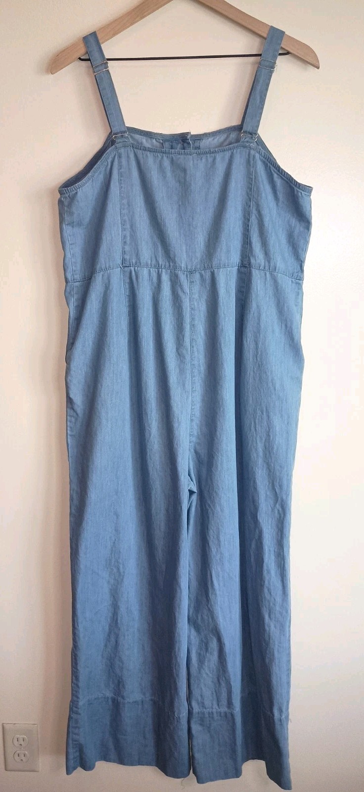 Vince Camuto Chambray Wide Leg Jumpsuit 1X Button Front Adjustable Straps