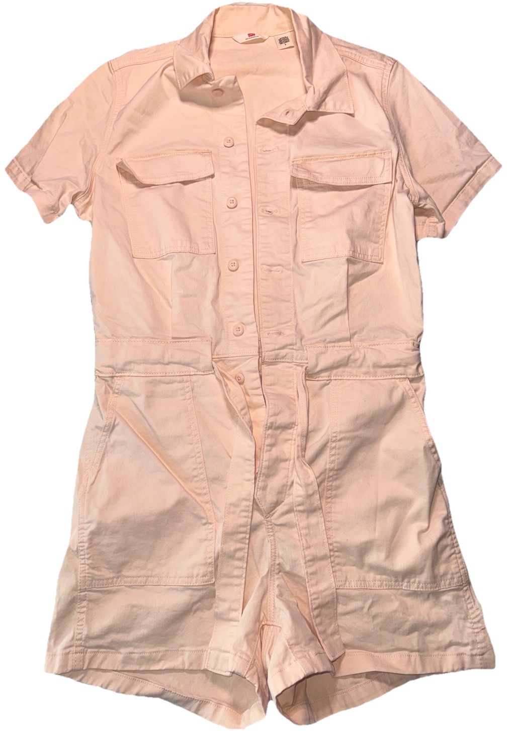 Levis Womens Denim Romper Utility Shorts Light Peach Pink Surplus Size Medium