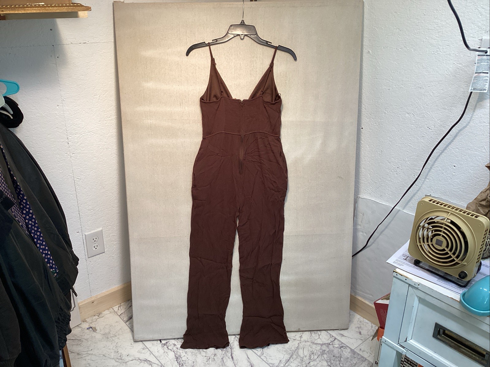 Francesca’s audrey parks jumpsuit sz S brown pockets adjustable straps