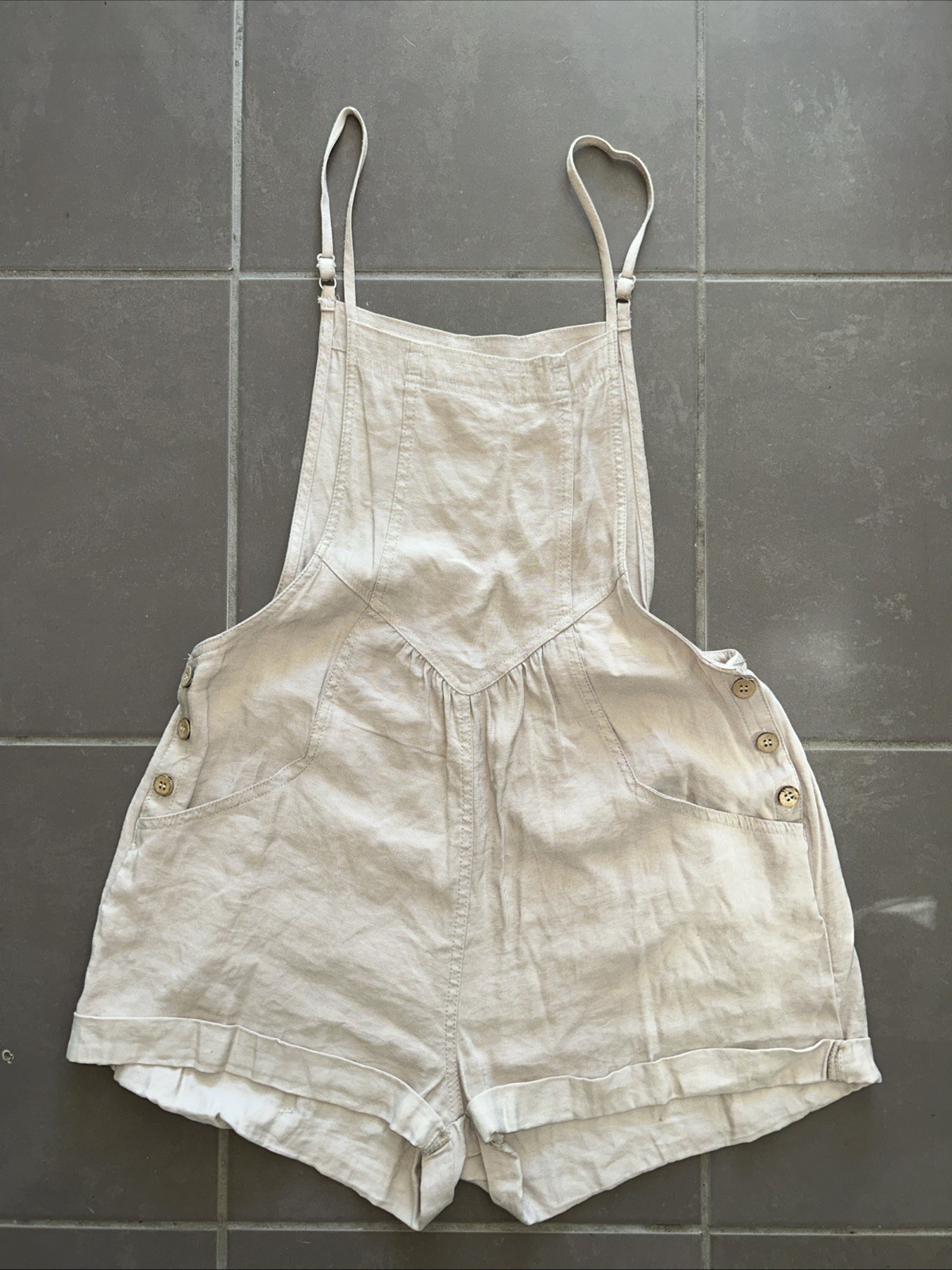 Evie Jumpsuit Womens Sz 8 Beige Cuffed Shorts Cotton/elastane Playsuit RomperVGC
