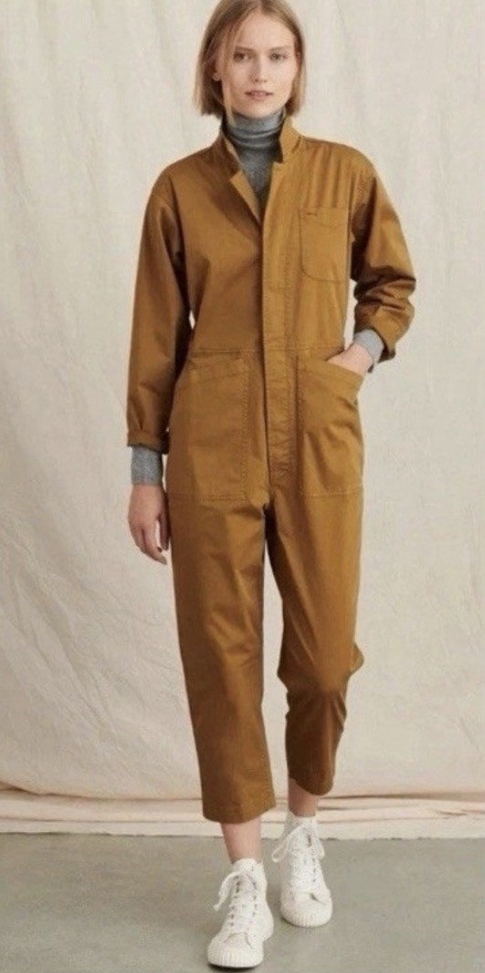 ALEX MILL Standard Long Sleeve Jumpsuit Cotton Twill Hickory Brown size M EUC