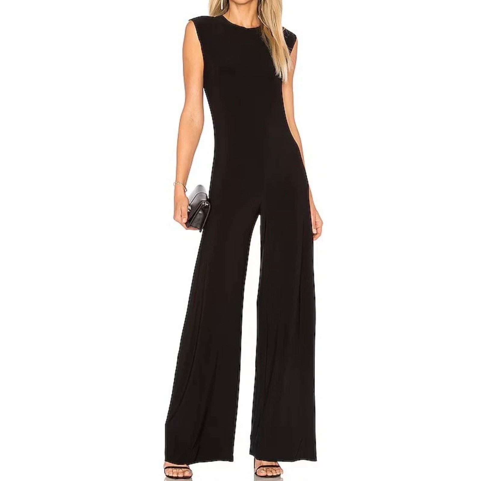 NORMA KAMALI Kamalikulture Jumpsuit Wide Leg Black Size Large Chic Sophisticated