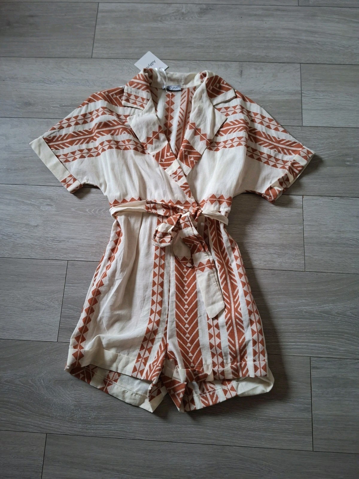 Adilynn Cream & Tan Ethnic Print Shorts Playsuit BNWT Holiday Casual UK10/12