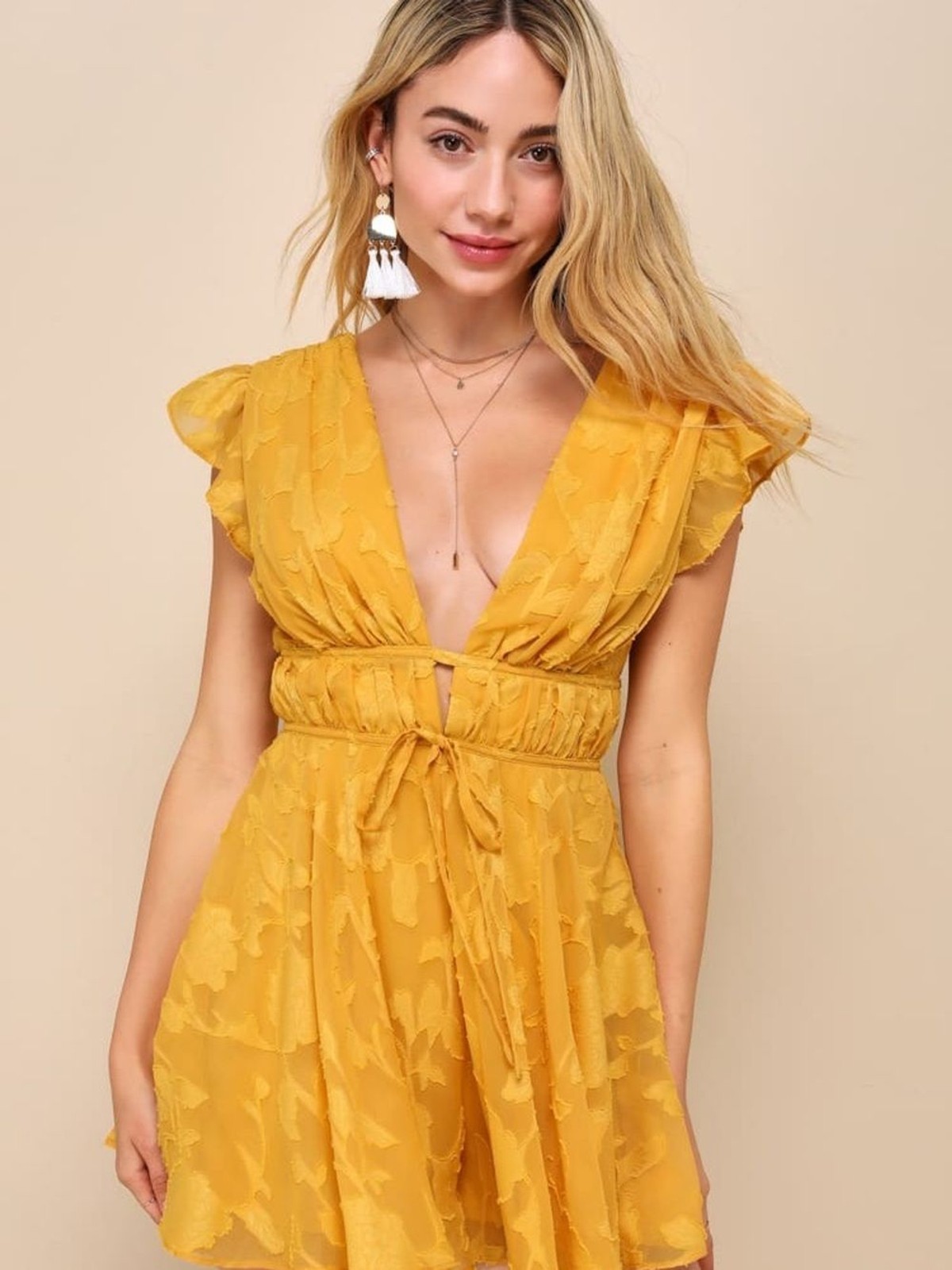 Lulu’s “All About The Flowers” Burnout Floral Ruffled Romper