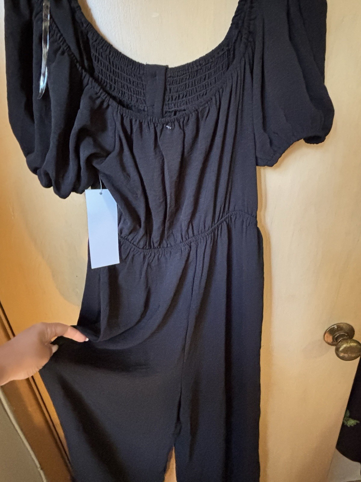 Charli & Jean Black Off Shoulder Wide Leg Jumpsuit Puff Sleeve Women’s M NWT