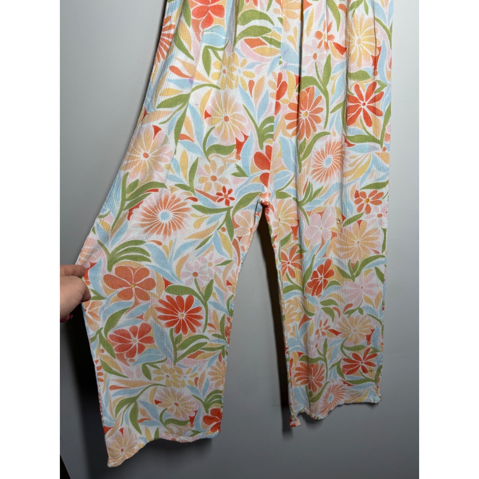 Billabong Floral Smocked Wide Leg Jumpsuit Orange Blue Ruffle BSFHH01S-450