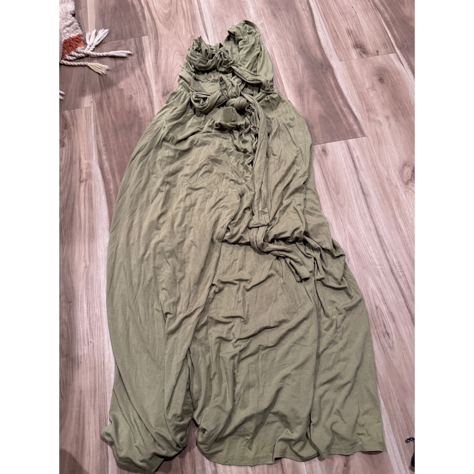 FP Beach Olive Green Wide Leg Jumpsuit M Medium Sleeveless Plunging Neckline a3