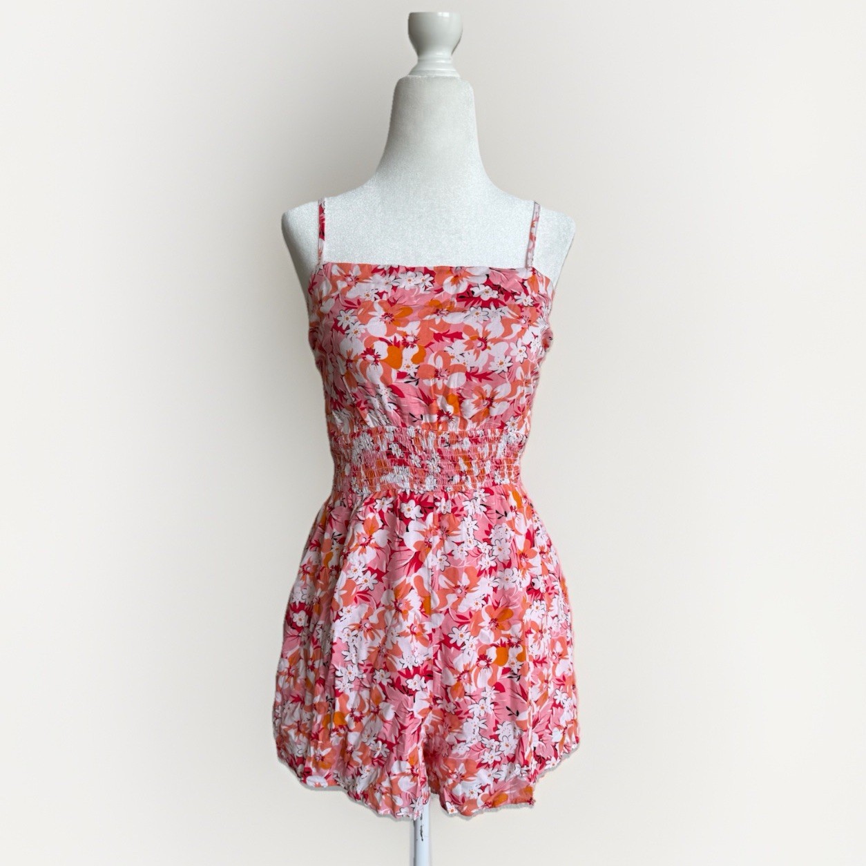 Pink Lily Romper Womens Small Floral Smocked Summer Vacation Outfit