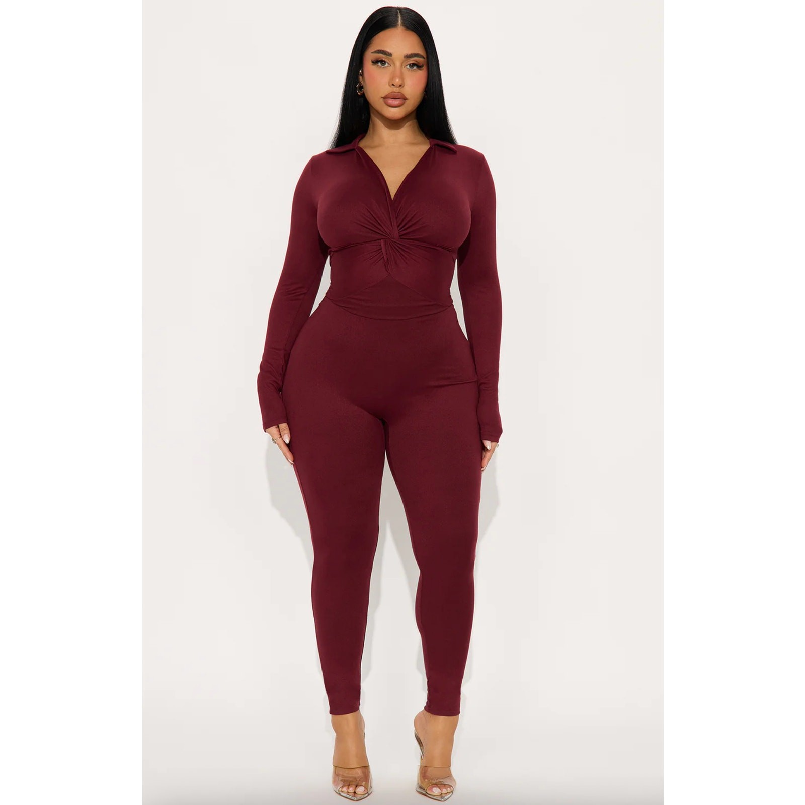 NWT Fashion Nova Dayanna Ribbed Knot Jumpsuit Red Wine Size L