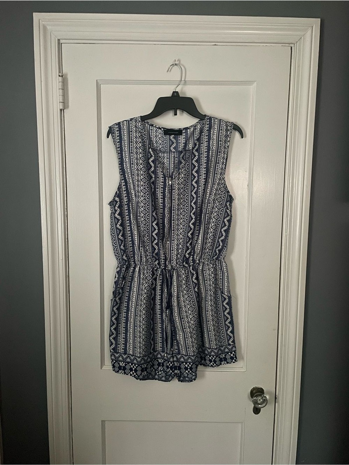 Atmosphere Navy and White Geometric Sleeveless Romper Size 12