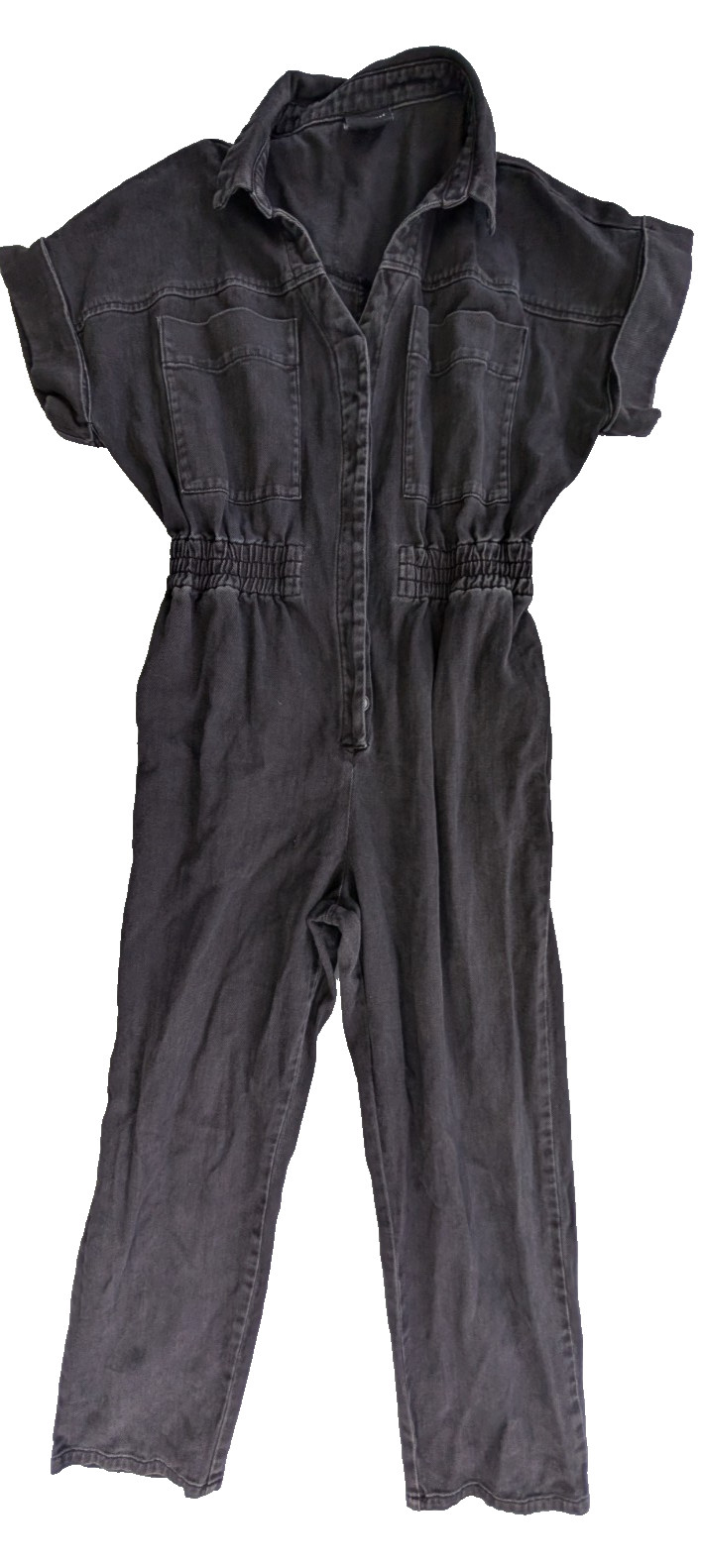 Miou Muse J01927 Black Denim Utility Jumpsuit Womens L Short Sleeve Cargo