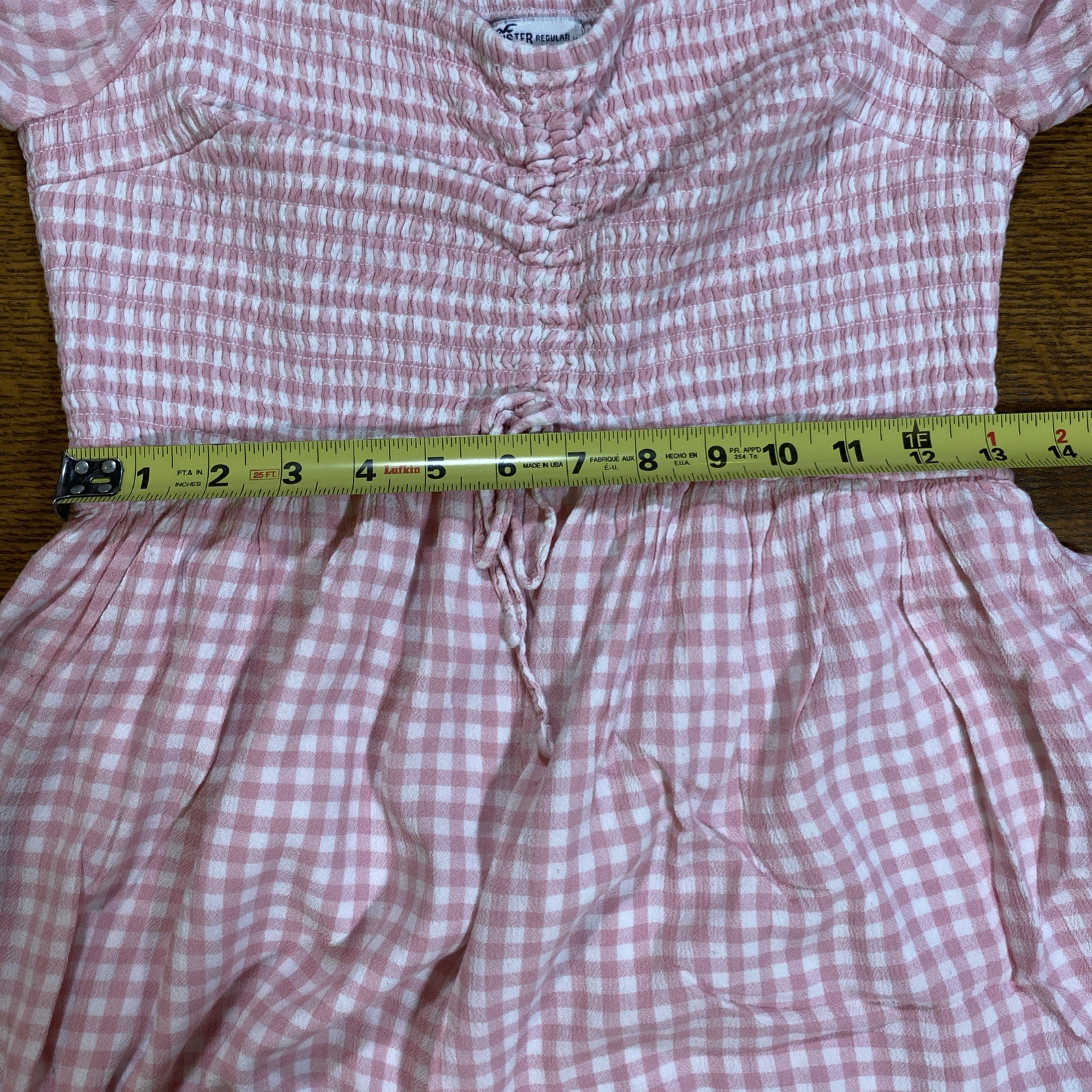 HOLLISTER Pink White Gingham Romper Puff Sleeve Picnic Coquette Cottage Farm L