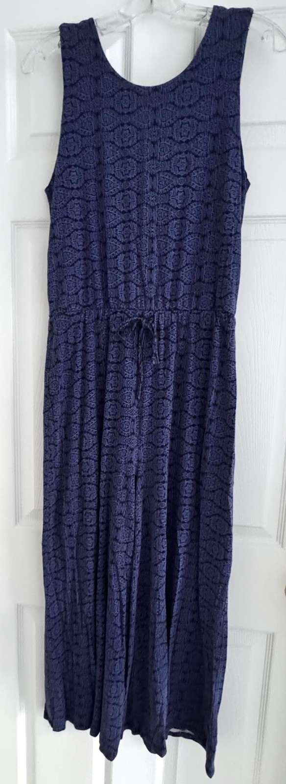 Nicole Miller New York Wide Leg Jumpsuit Navy Blue Sleeveless Stretch Knit M