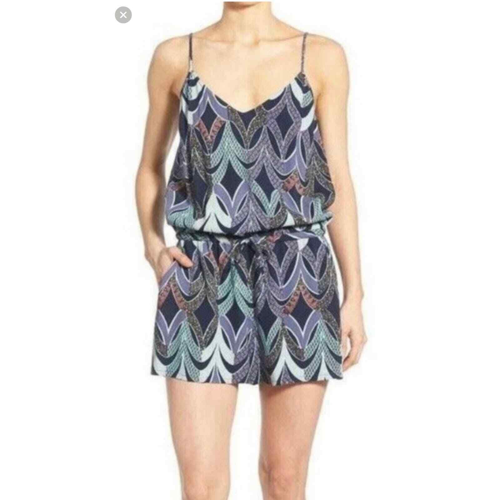 Chelsea 28 Sz LRG Purple Aqua Print Tank Romper Shorts Adjustable Straps Pockets