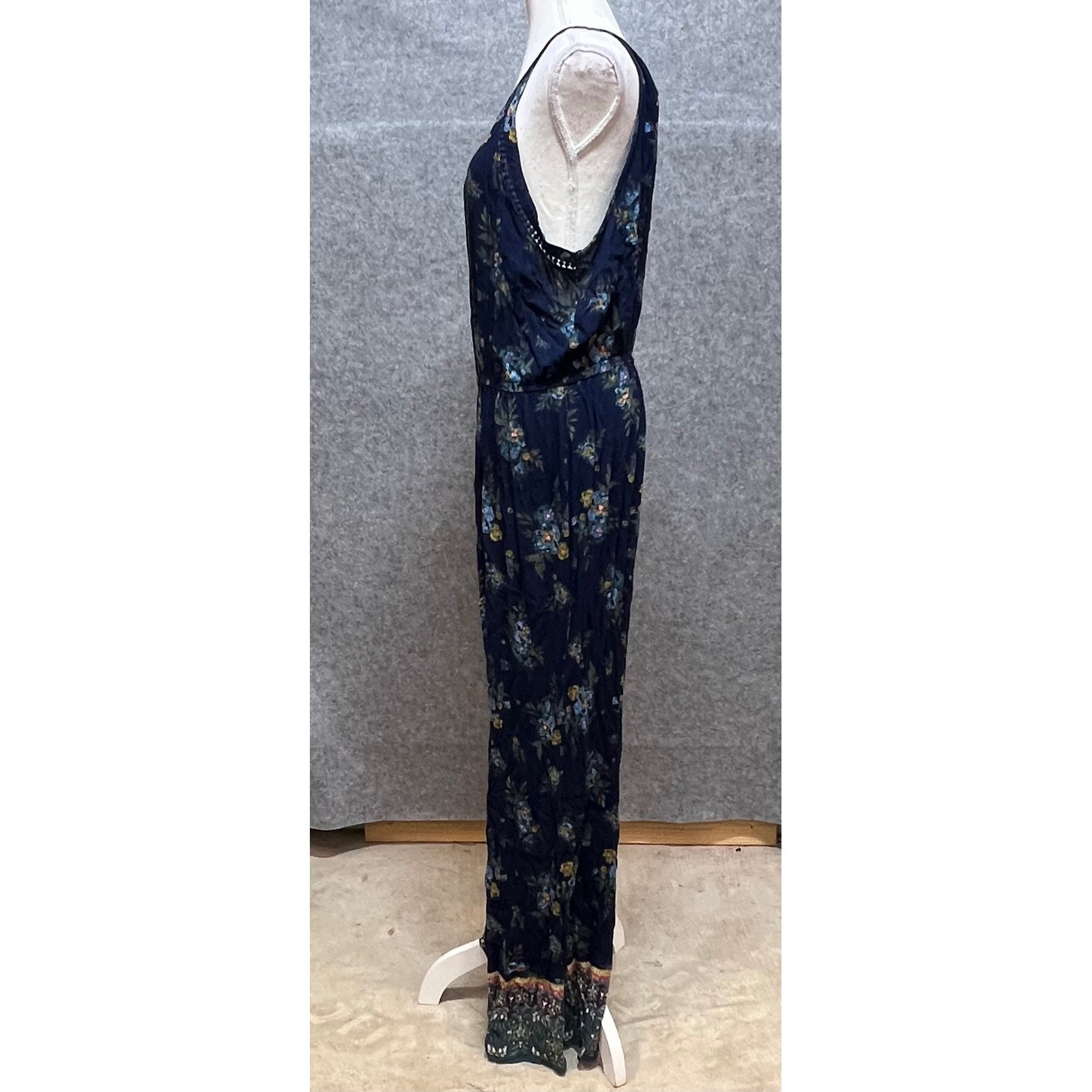 Mudd Womens XL Navy Blue Floral Boho Rayon Spaghetti Strap Jumpsuit RN 73277