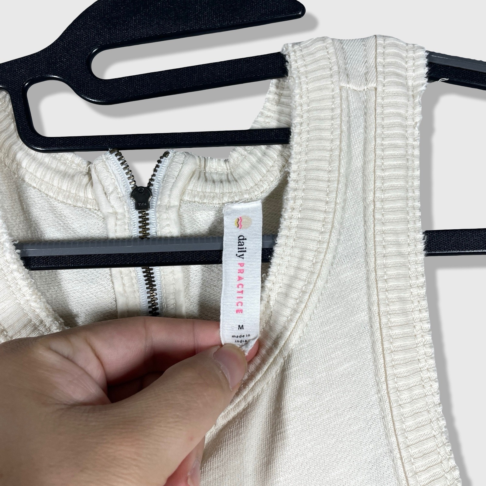 Daily Practice Jumpsuit Women M Cream Athleisure Loungewear Wide Leg Rib Terry