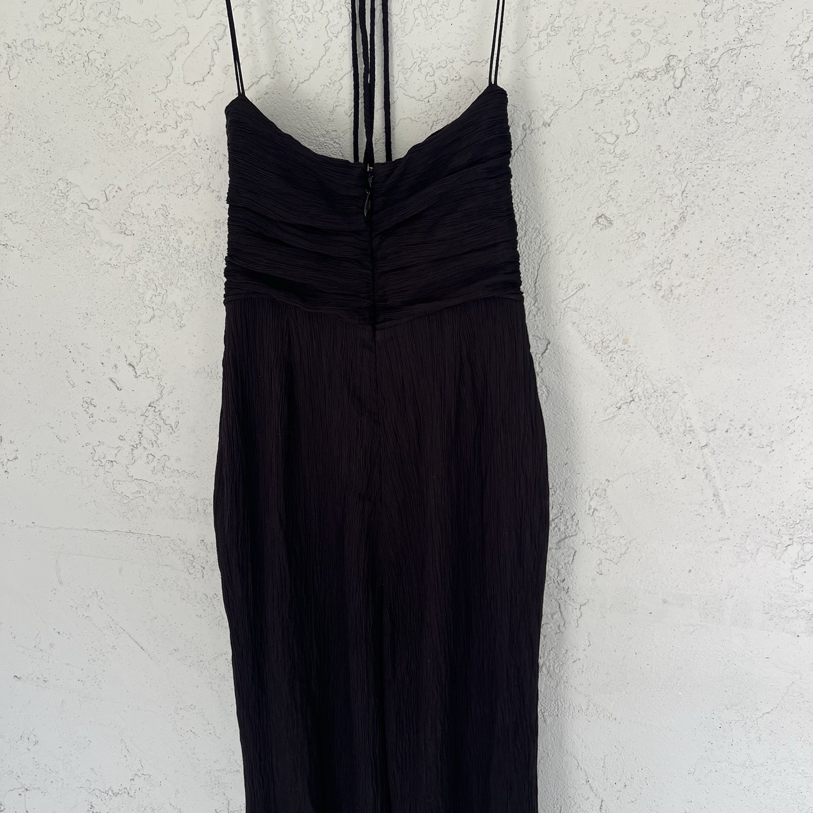 Alexis Jada Wide Leg Cut Out Halter Formal Tie Jumpsuit Black Size Small