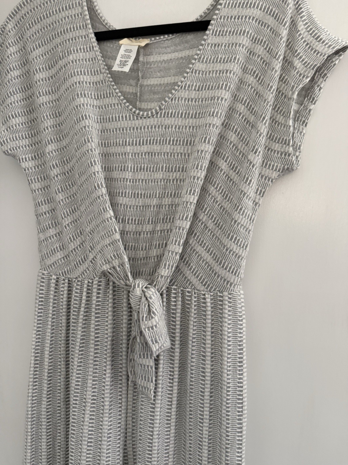 Jersey Knit Long Pant Romper Jumpsuit Grey & White Boho Wide Leg Size LG