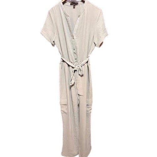 Women’s Jumpsuit Casual Button Down Short Sleeve Sage Green belted Size Unknown