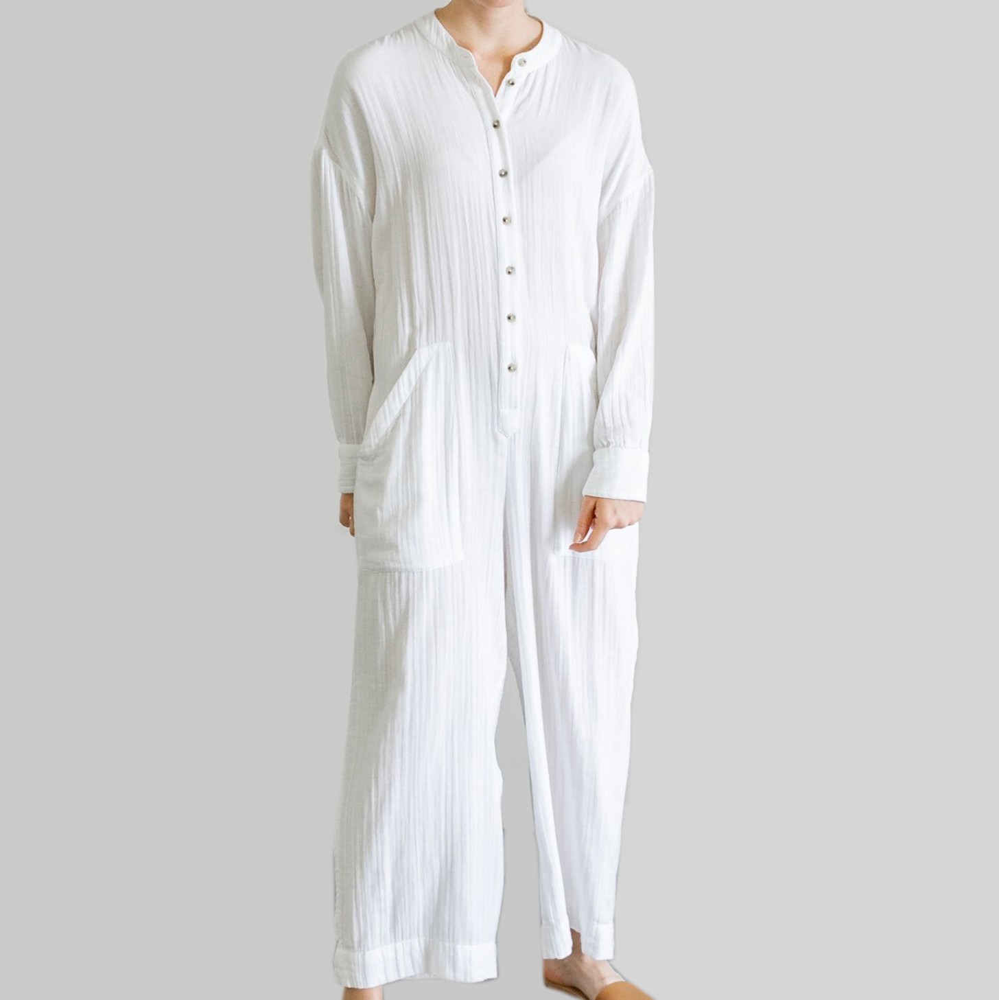 Mara Hoffman Manda Jumpsuit Size S White Cotton Wide Leg Long Sleeves Pockets