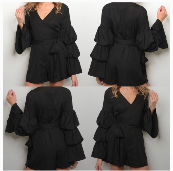 NWT Womens Black Long Sleeve Wrap Romper Night Out Party Clubwear Multiple Sizes