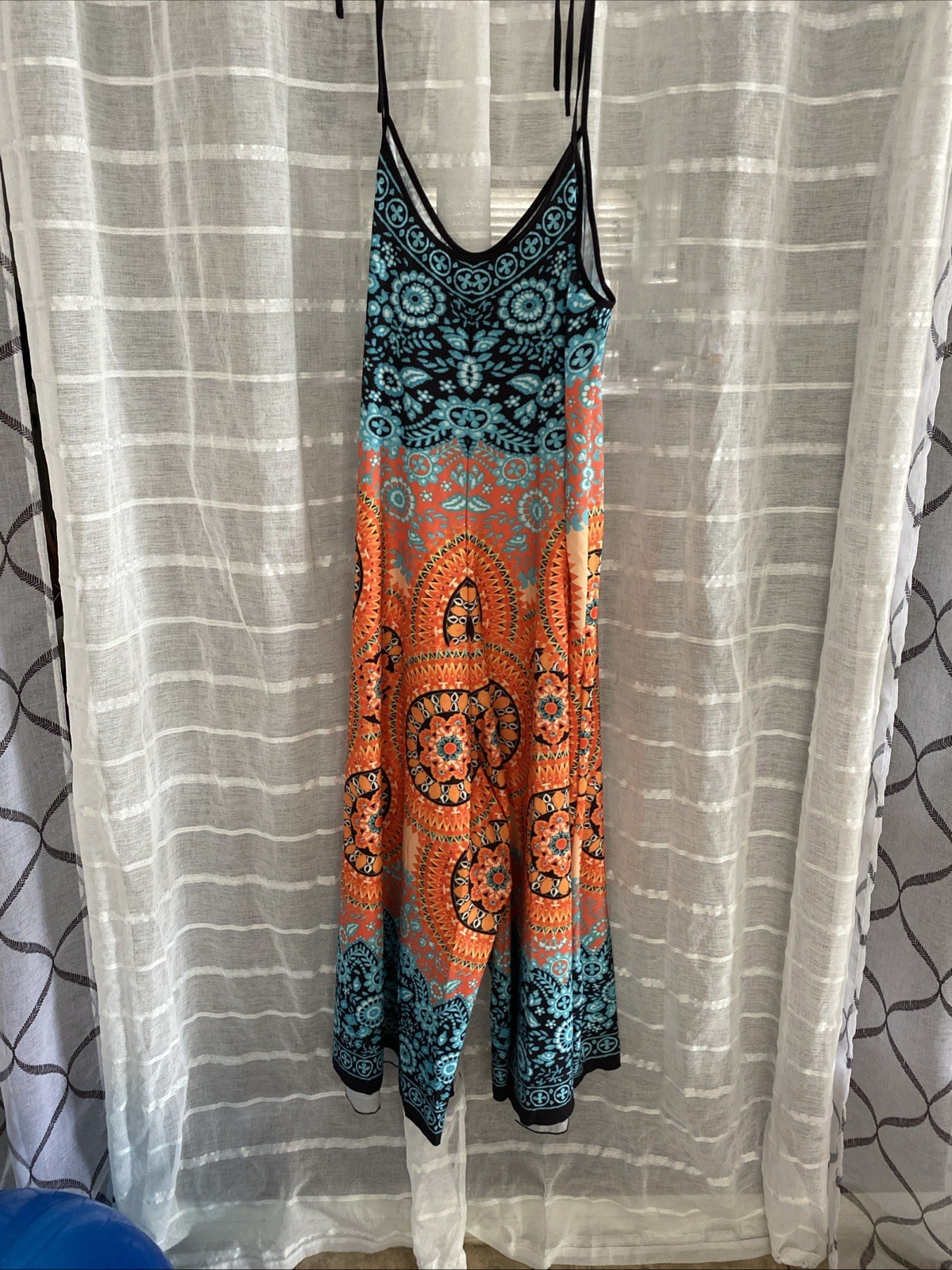 Tropical Boho Travel Jumper Tie Straps Wide Leg Roomy Large Vacation Cruise