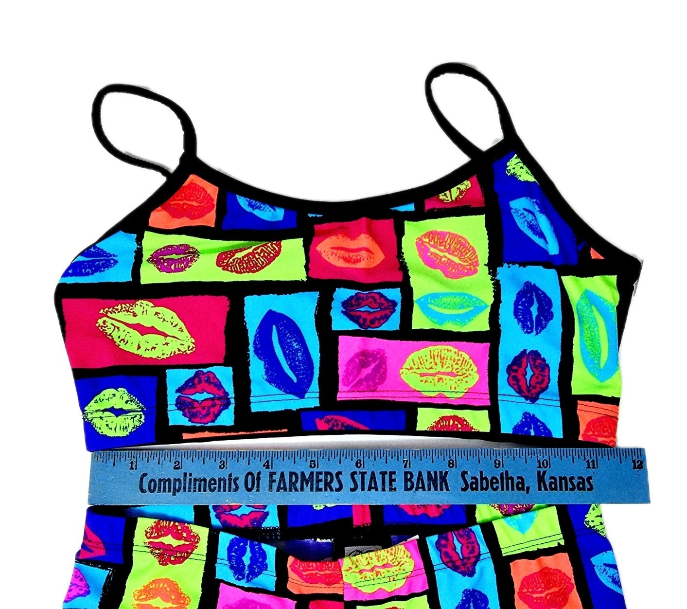 80s Retro Neon Kiss Fashionista Dance Legging Sport Bra Set Women’s M Funky Diva