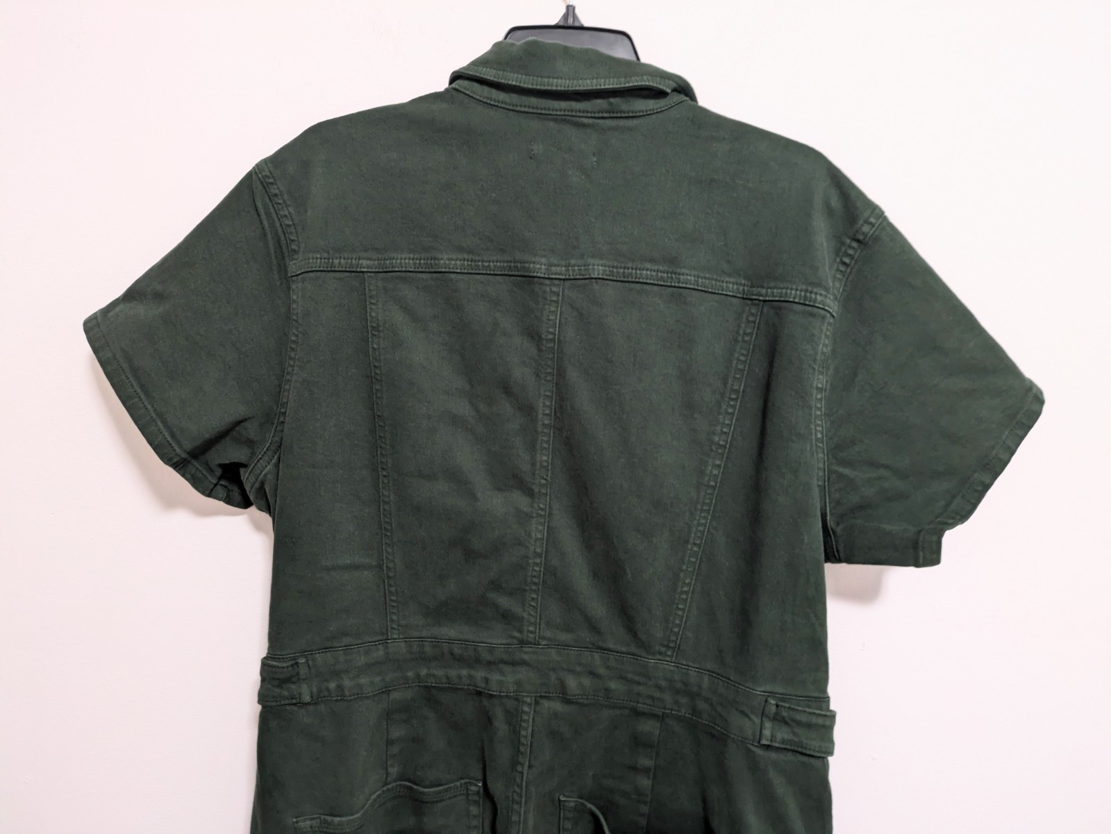 GOOD AMERICAN Womens Denim Jumpsuit Green Sz 3 Stretch Utility Grunge Zipper