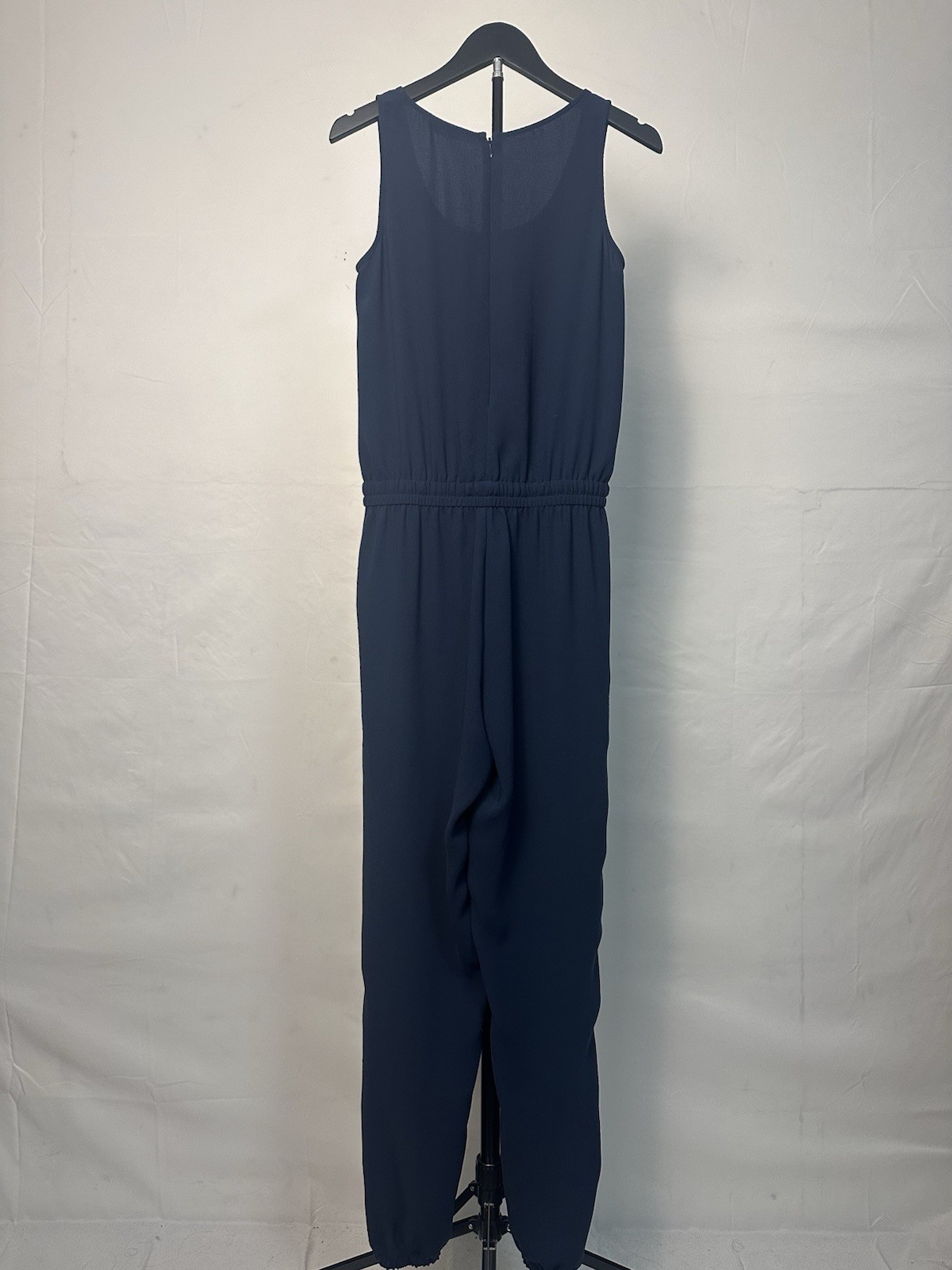 CAbi 303 Blue Solid Woven Polyester Jumpsuit Scoop Neck Size M