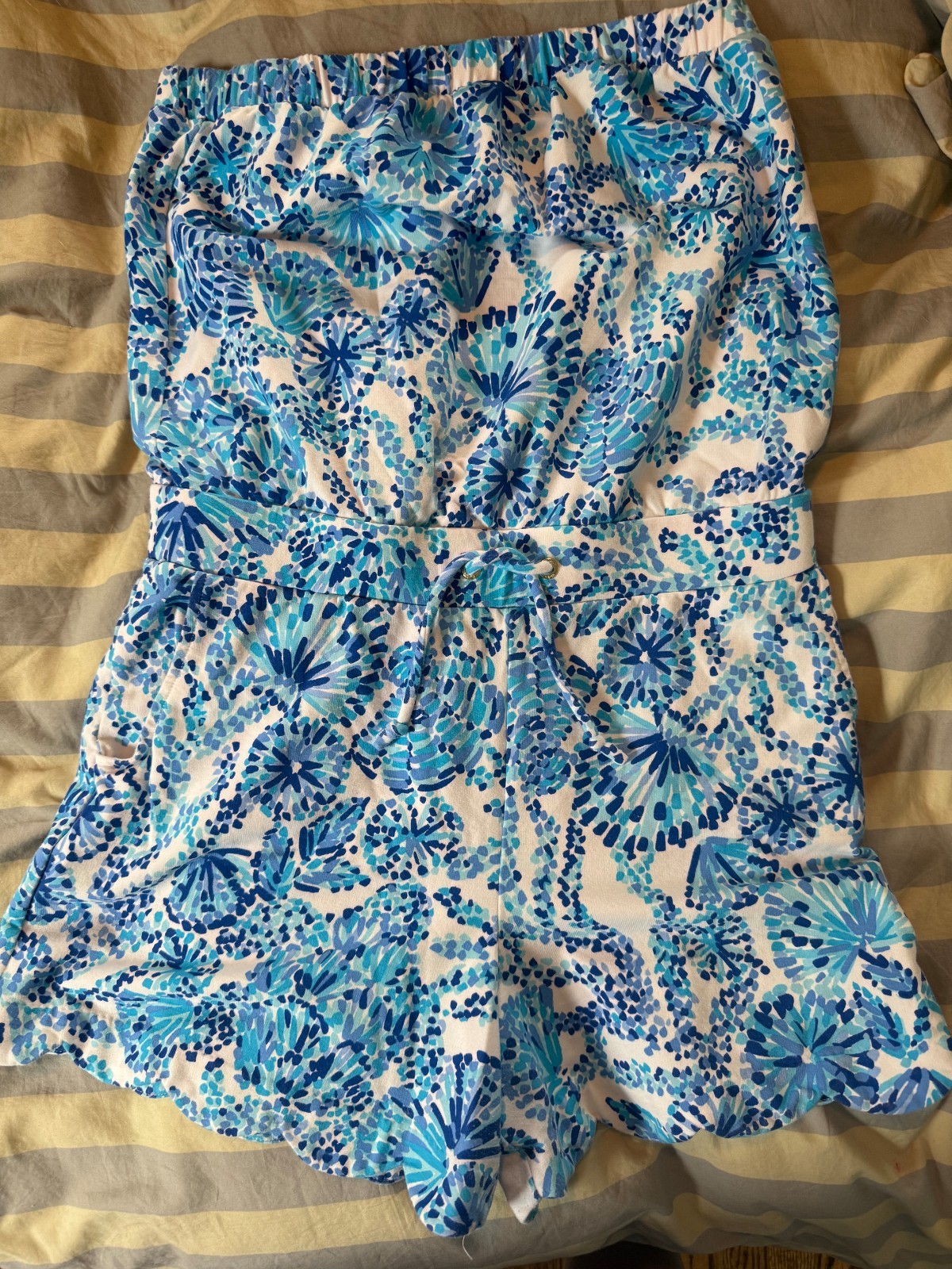 Lilly Pulitzer Jace Turquoise Oasis Shell Me You Love Me Terry Short Romper Sz M