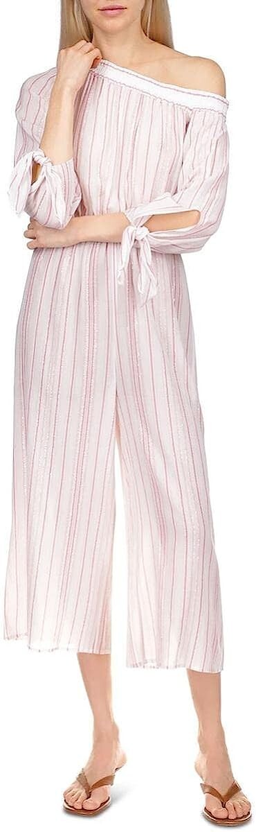 Michael Kors NWT Metallic Striped One Shoulder 1-piece Jumpsuit Pink Size L $175