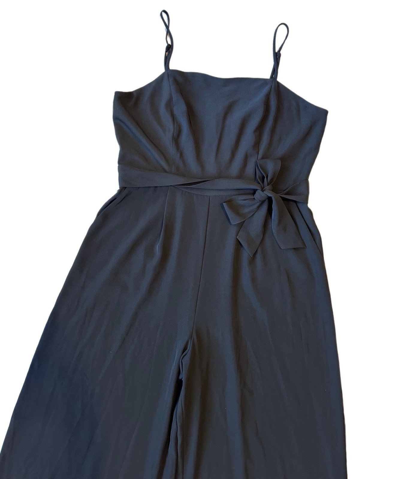 Nine West Women’s L Black Jumpsuit Spaghetti Strap Wide Leg Pockets Belted