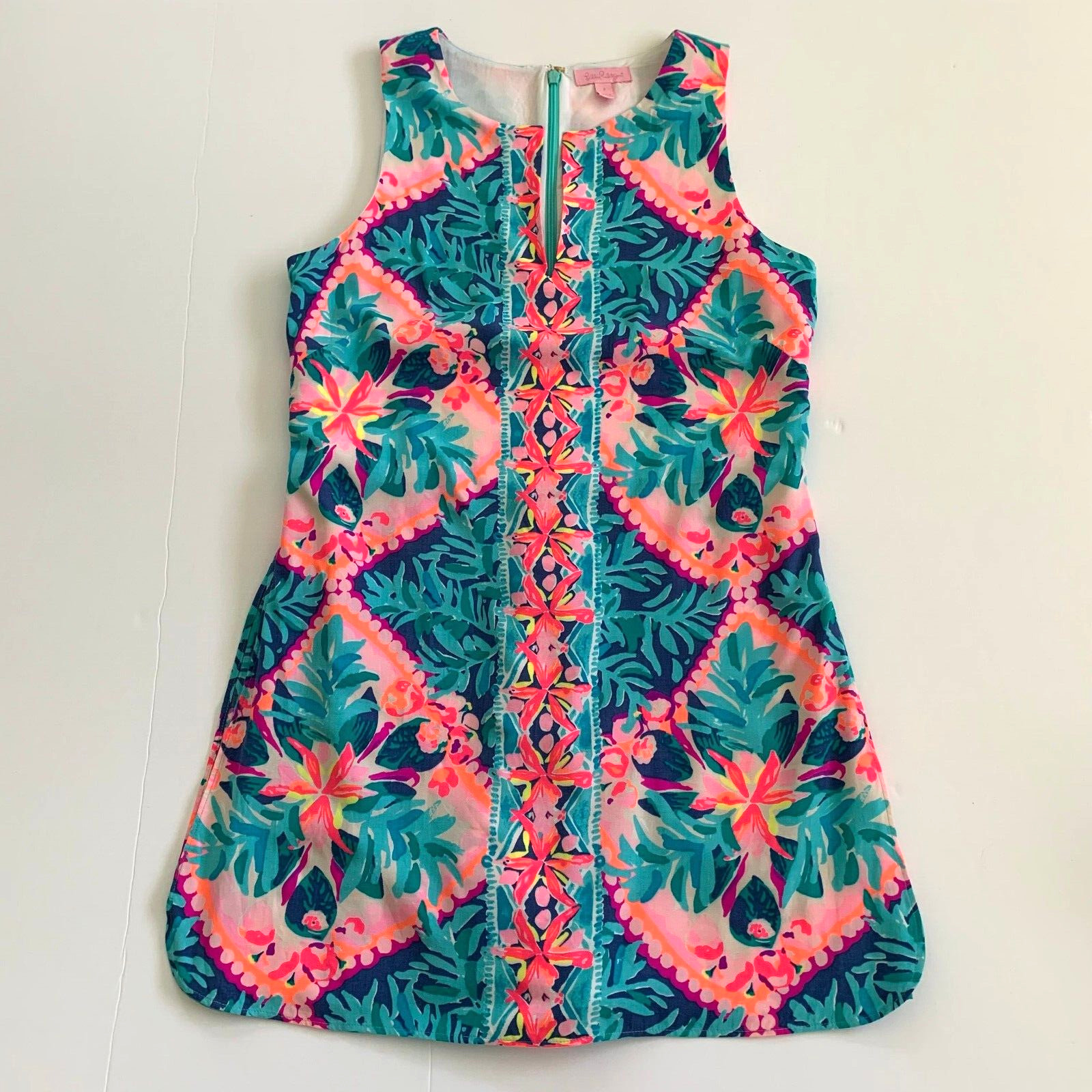 Lilly Pulitzer Tanya Romper Seaside Aqua Coconut Cove sz 2 0 XS Rayon Tropical