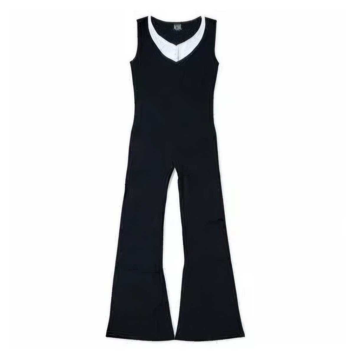 OQQ Black and White Sculpting Flared Leg Jumpsuit – S
