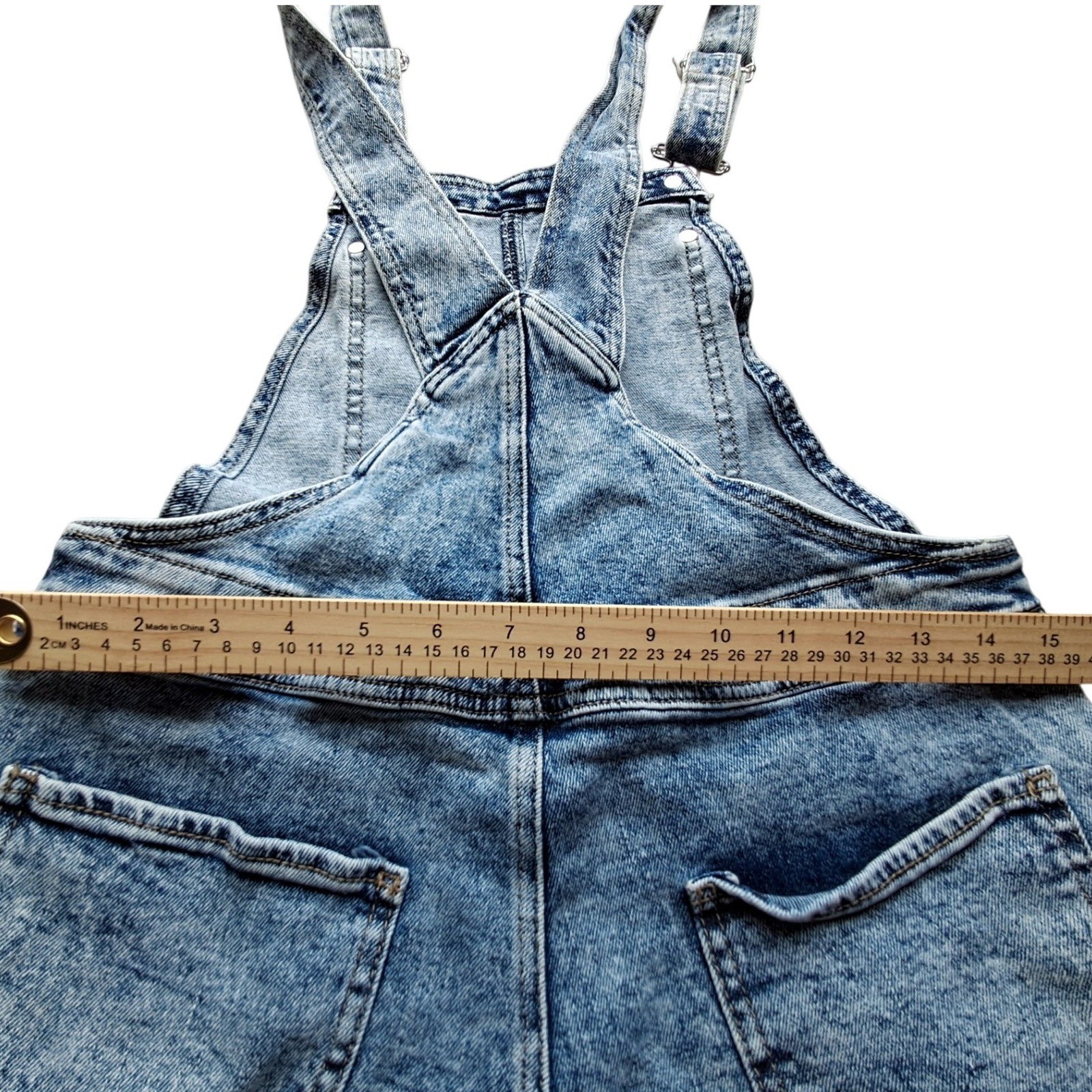BP Acid Wash Denim Shortalls Light Blue 90s Style Overalls BP450472MI Size M
