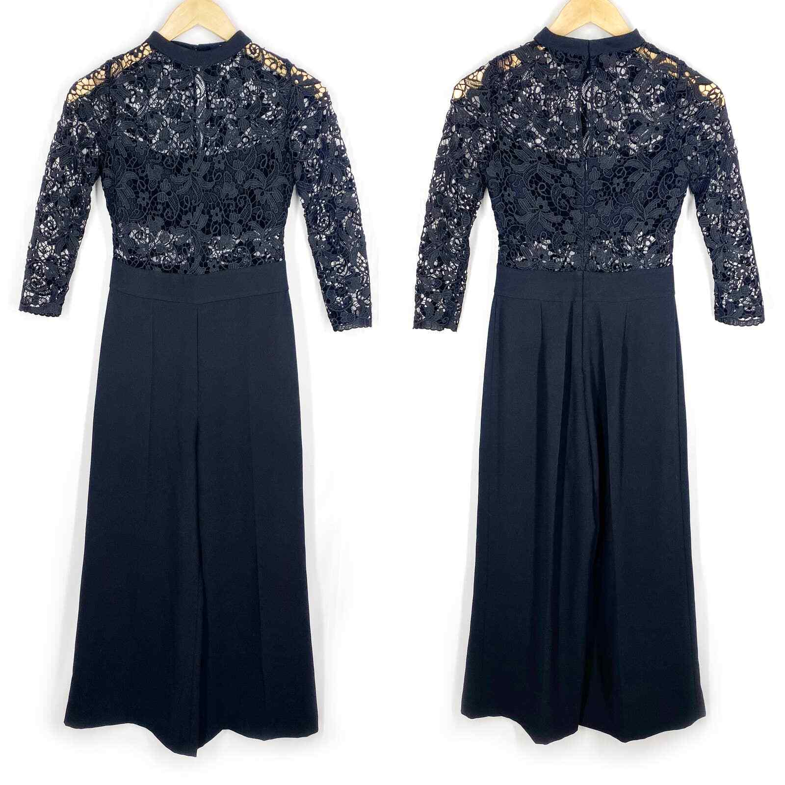 Zara Black Lace Jumpsuit Cropped Wide Leg Sheer Bandeau Top Formal Womens XS